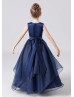 Navy Blue Satin Organza Gorgeous Flower Girl Dress